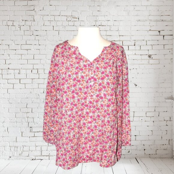St. John's Bay Floral Print Boho V-Neck Blouse - Picture 1 of 4